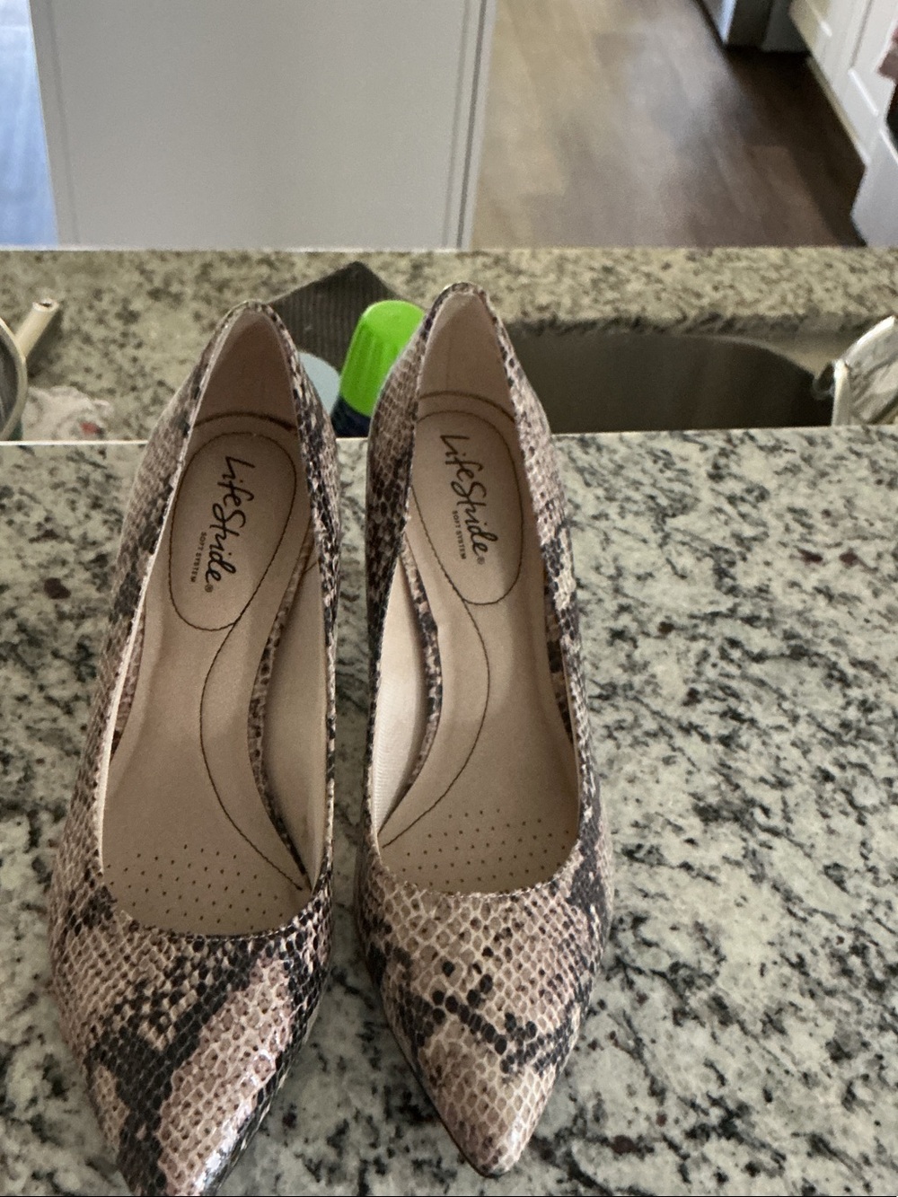 Life Stride Snake-Print Pointed Toe Pumps in Pink and Black